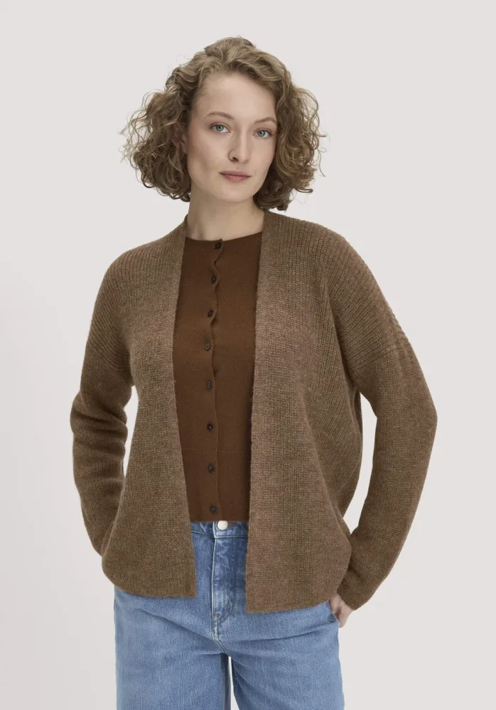 hessnatur Damen Strick Jacke Oversize aus Alpaka - braun - Größe XS