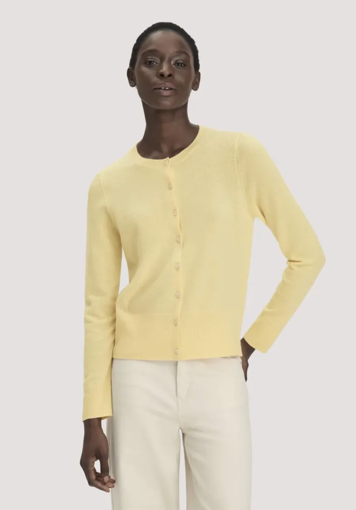 hessnatur Damen Strick Jacke Regular BETTER RECYCLING aus Cashmere - gelb - Größe M
