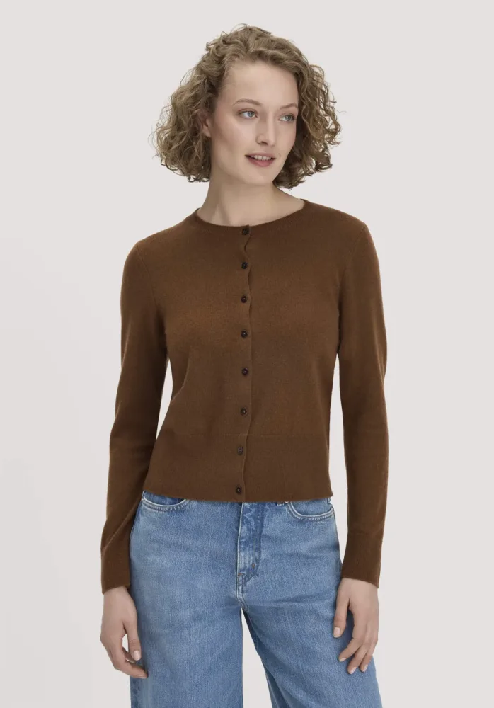hessnatur Damen Strick Jacke Regular BETTER RECYCLING aus Cashmere - braun - Größe XL