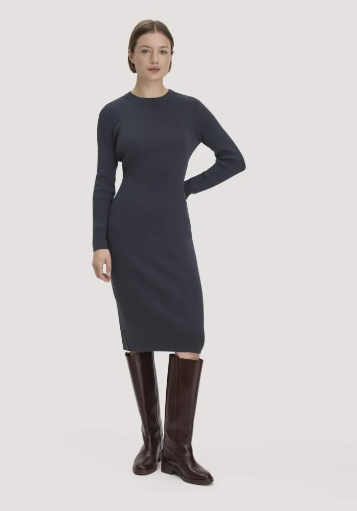 hessnatur Damen Strick Kleid Regular aus Bio-Baumwolle mit Bio-Merinowolle - blau GrösseXXL