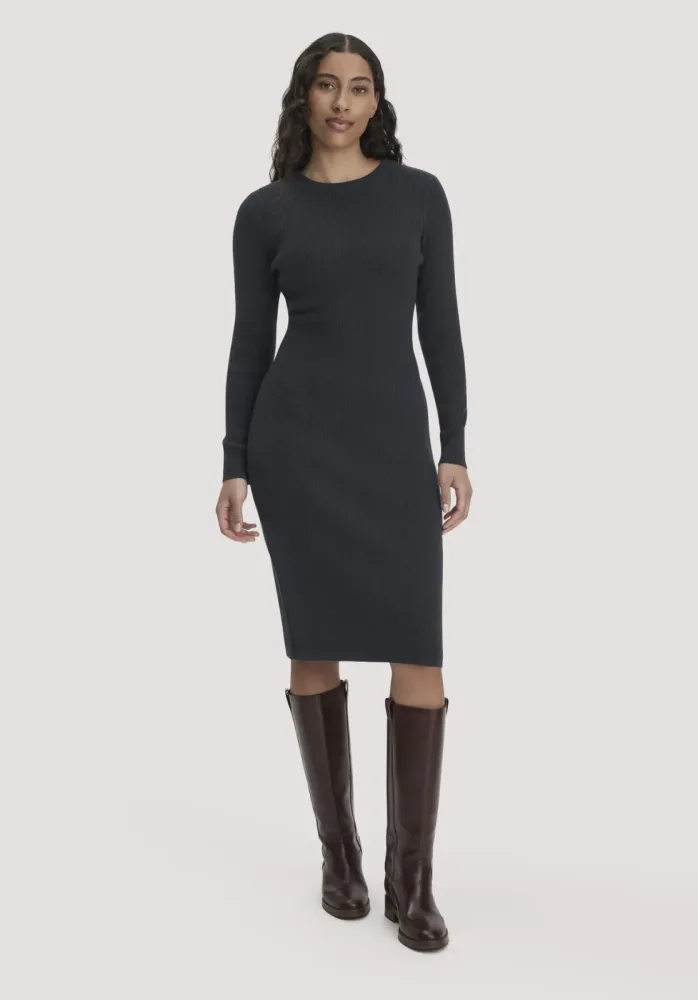 hessnatur Damen Strick Kleid Regular aus Bio-Baumwolle mit Bio-Merinowolle - schwarz - Größe M