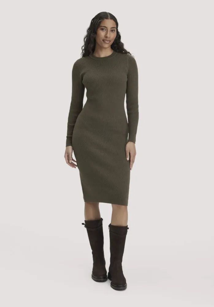 hessnatur Damen Strick Kleid Regular aus Bio-Baumwolle mit Bio-Merinowolle - grün GrösseXS