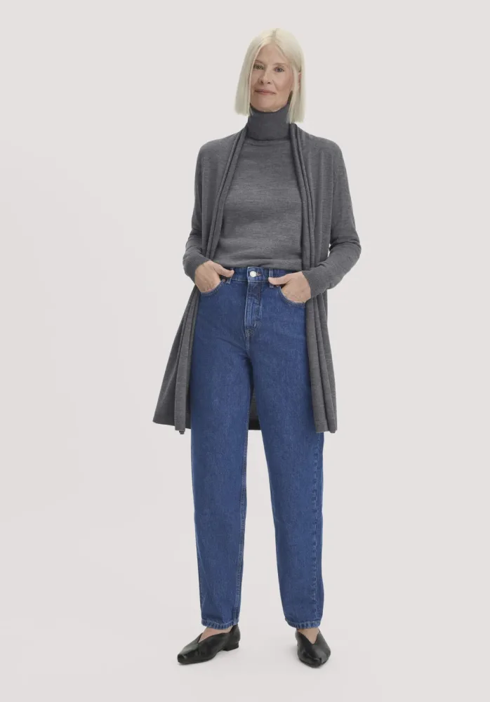 hessnatur Damen Strickjacke Regular aus Bio-Merinowolle - grau - Größe M