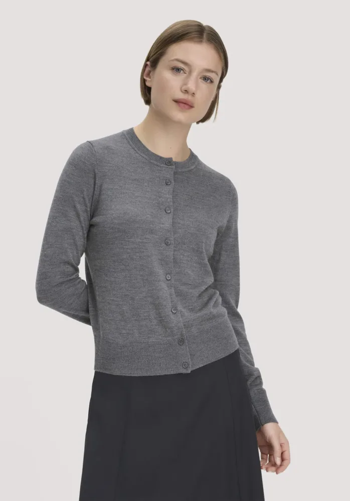 hessnatur Damen Strickjacke Regular aus Merino-Schurwolle - grau - Größe M