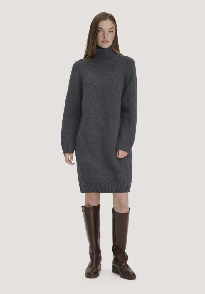 hessnatur Damen Strickkleid Relaxed aus Bio-Merinowolle mit Bio-Baumwolle - grau GrösseXS