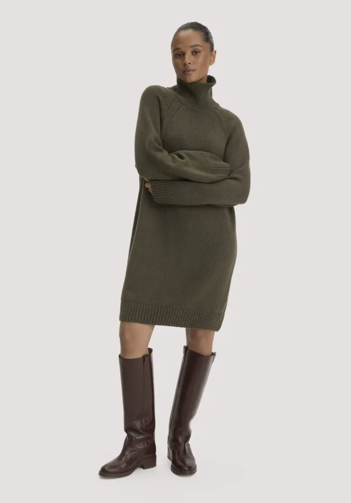 hessnatur Damen Strickkleid Relaxed aus Bio-Merinowolle mit Bio-Baumwolle - grün GrösseL