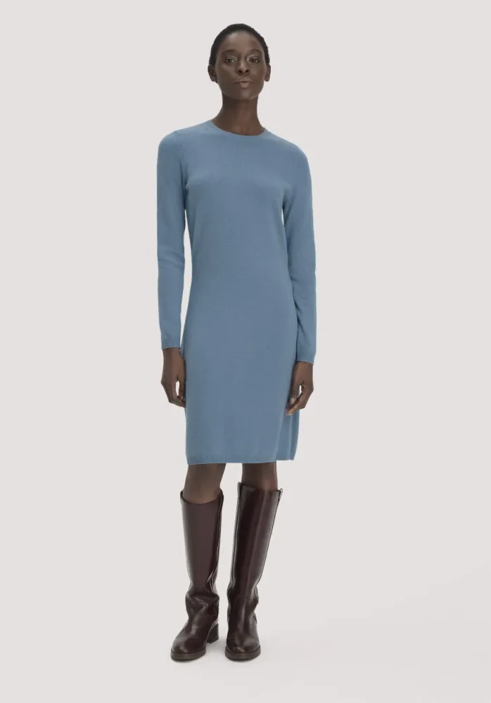 hessnatur Damen Strickkleid Regular aus Bio-Schurwolle mit Cashmere - blau GrösseXXL
