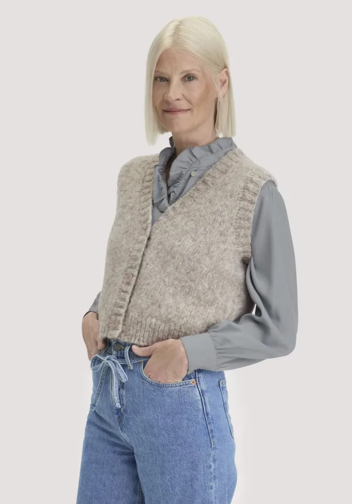 hessnatur Damen Strickweste Relaxed aus Alpaka und Bio-Baumwolle - grau - Größe L