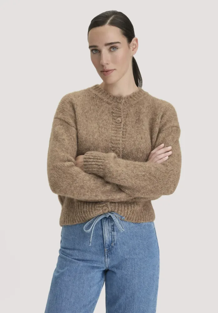 hessnatur Damen Strickjacke Relaxed aus Alpaka und Bio-Baumwolle - braun - Größe L