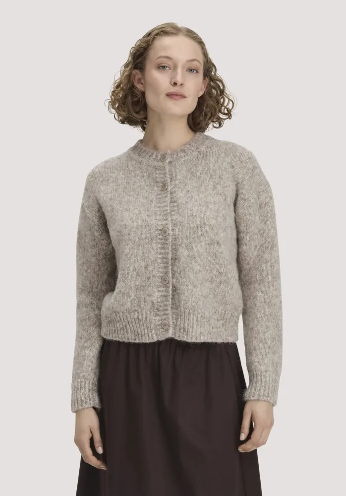 hessnatur Damen Strickjacke Relaxed aus Alpaka und Bio-Baumwolle - grau - Größe L