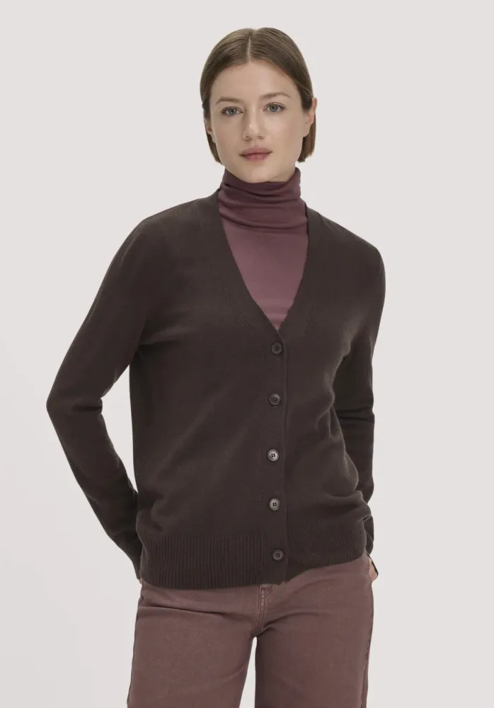 hessnatur Damen Strickjacke Relaxed aus Bio-Schurwolle mit Cashmere - braun - Größe S