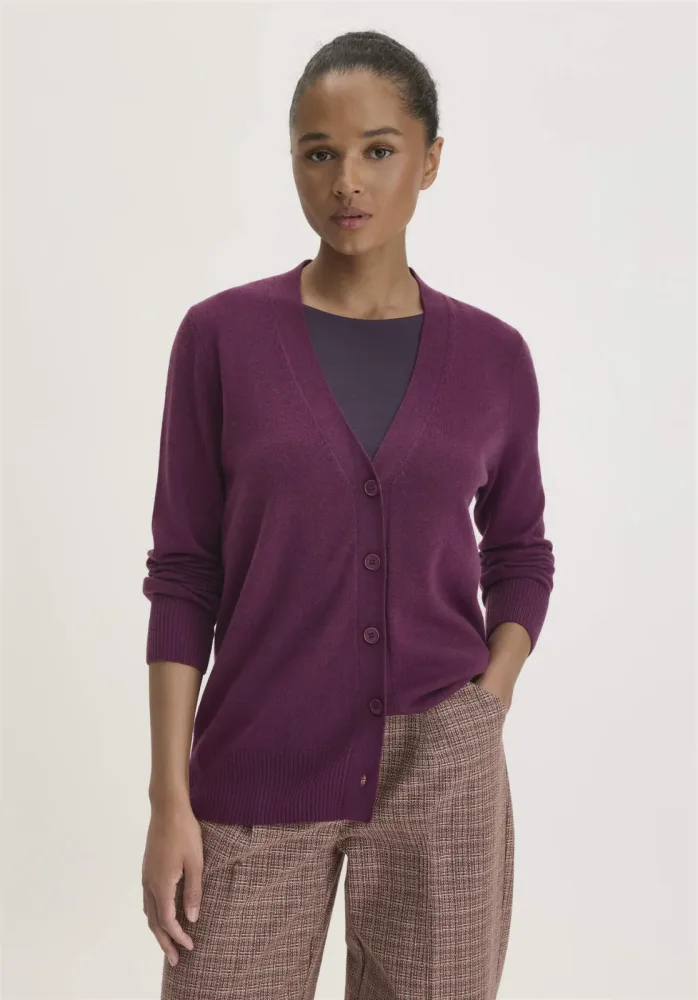 hessnatur Damen Strickjacke Relaxed aus Bio-Schurwolle mit Cashmere - rot - Größe S