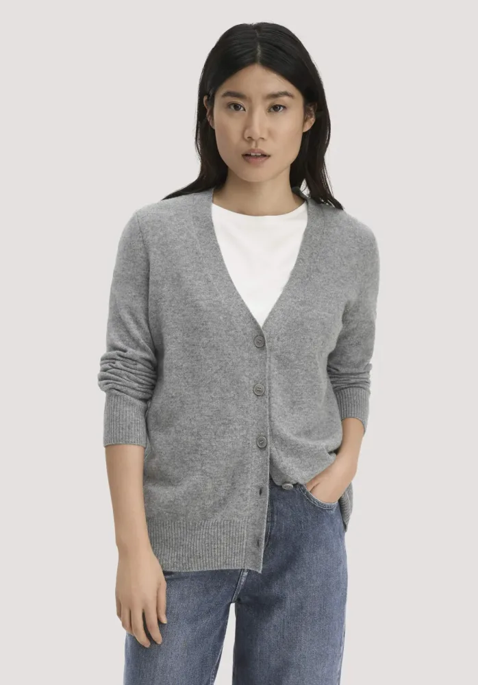 hessnatur Damen Strickjacke Relaxed aus Bio-Schurwolle mit Cashmere - grau - Größe S