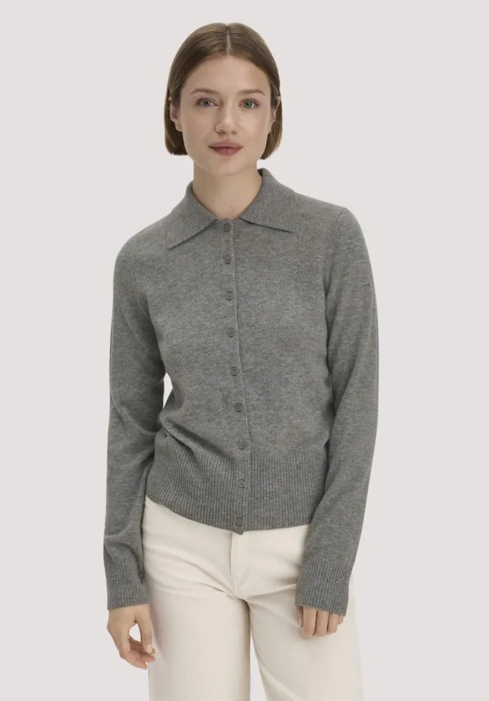 hessnatur Damen Strickjacke Regular aus Schurwolle mit Cashmere - grau - Größe M