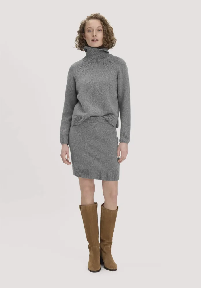 hessnatur Damen Strickrock Regular aus Bio-Merinowolle und Bio-Baumwolle - grau GrösseL
