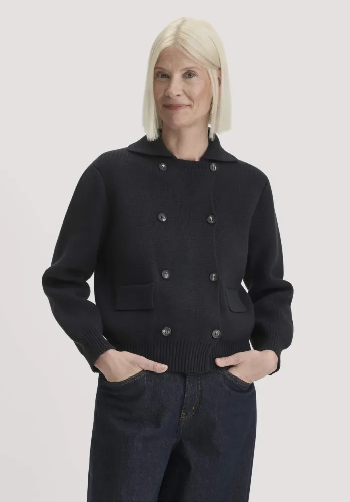 hessnatur Damen Strickjacke Relaxed aus Bio-Baumwolle mit Schurwolle - schwarz - Größe S