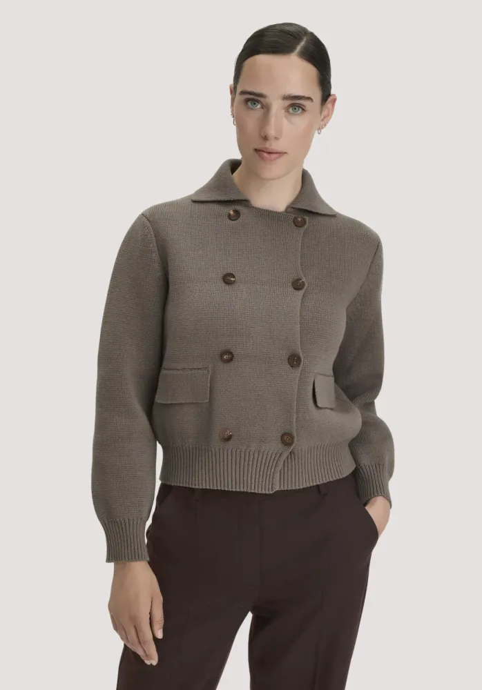 hessnatur Damen Strickjacke Relaxed aus Bio-Baumwolle mit Schurwolle - grün - Größe M