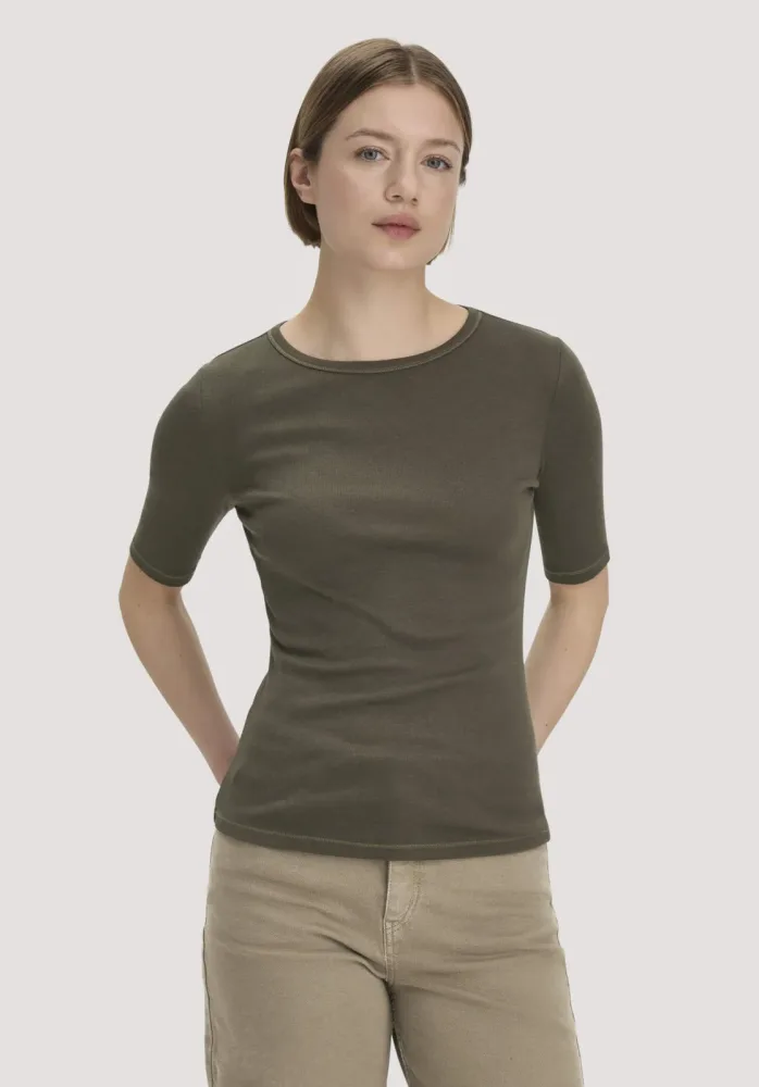 hessnatur Damen Softrib T-Shirt Fitted aus Bio-Baumwolle und TENCEL? Modal - grün - Größe 44