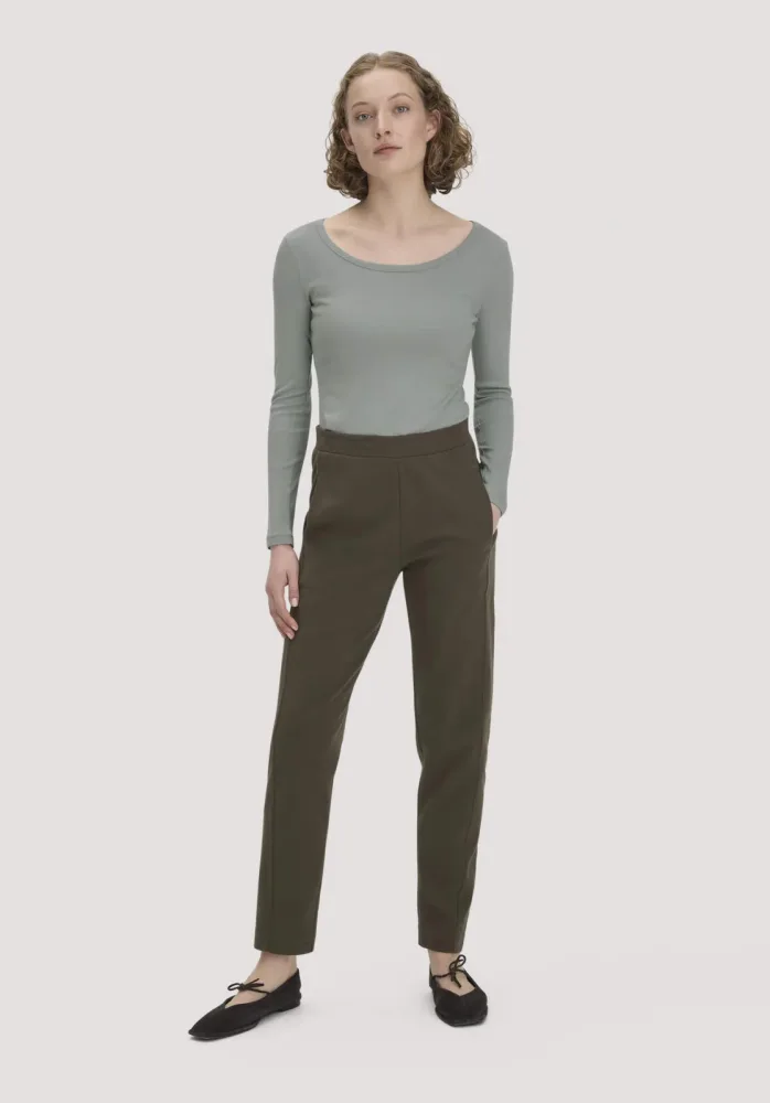 hessnatur Damen Jersey Hose Regular aus Bio-Baumwolle - grün - Größe 42