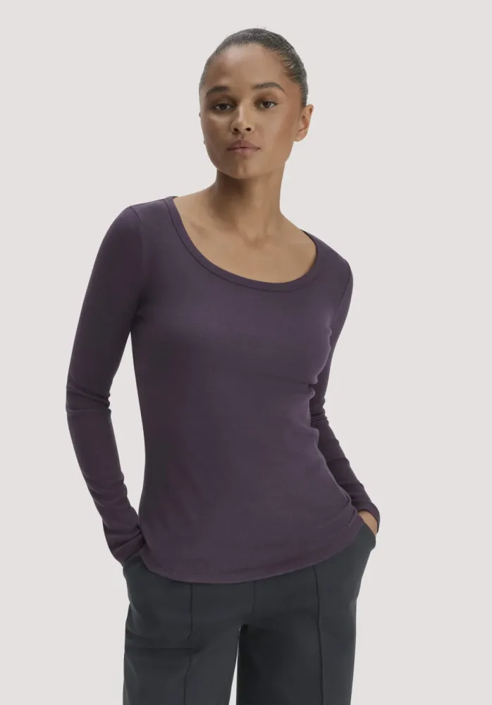 hessnatur Damen Softrib Longsleeve Fitted aus Bio-Baumwolle und TENCEL? Modal - lila - Größe 44