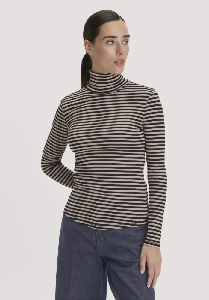 hessnatur Damen Streifen Softrib Longsleeve Fitted aus Bio-Baumwolle und Modal - schwarz - Größe 38