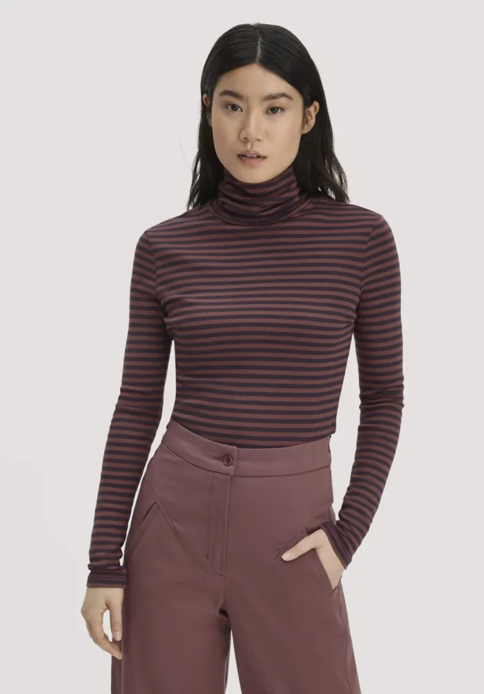 hessnatur Damen Streifen Softrib Longsleeve Fitted aus Bio-Baumwolle und Modal - rot - Größe 36