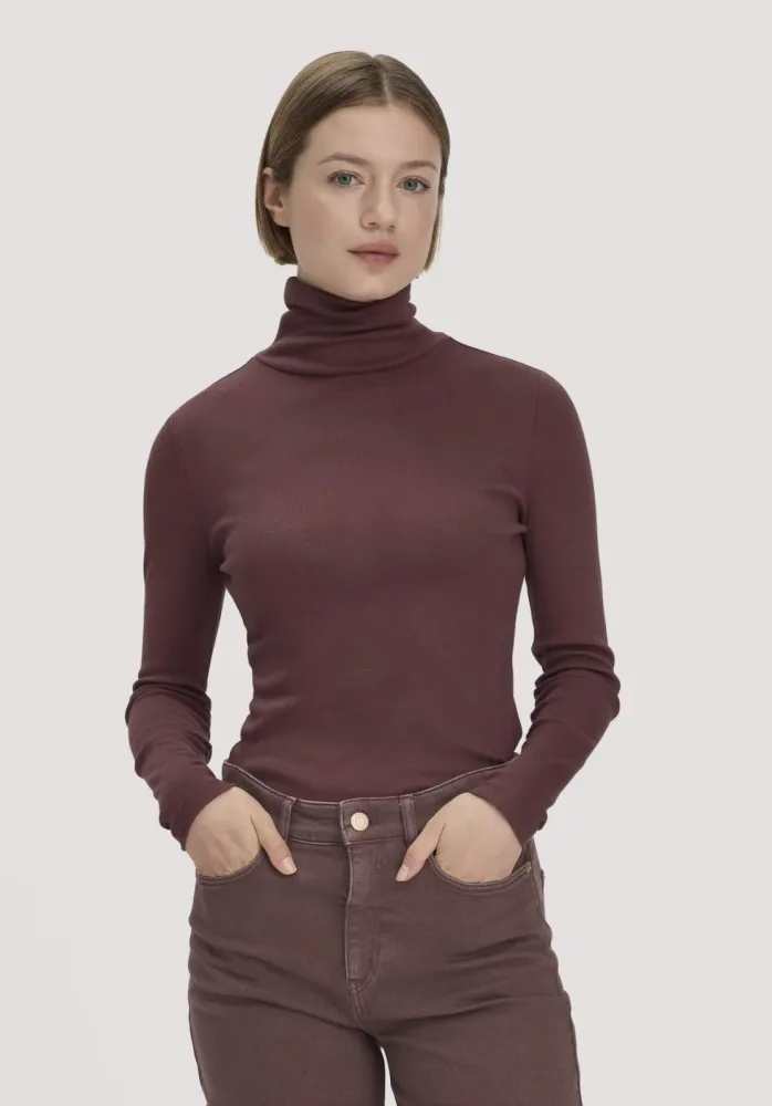 hessnatur Damen Softrib Longsleeve Fitted aus Bio-Baumwolle und TENCEL? Modal - rot - Größe 42