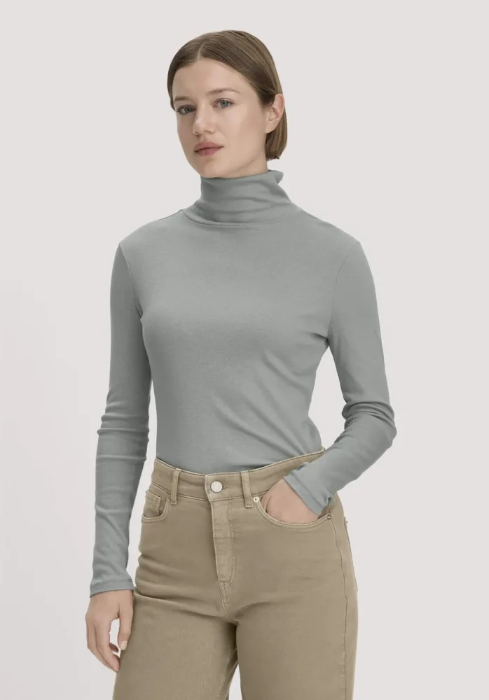 hessnatur Damen Softrib Longsleeve Fitted aus Bio-Baumwolle und TENCEL? Modal - blau - Größe 48