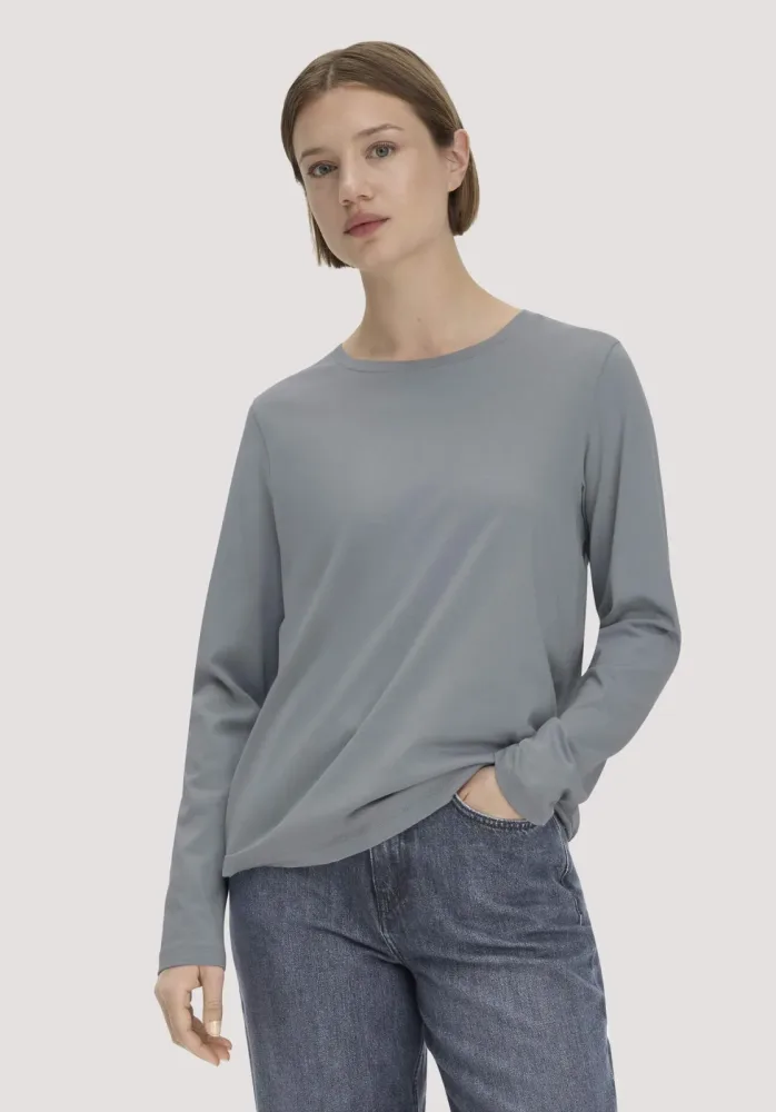 hessnatur Damen Longsleeve Relaxed aus Regenerative Organic Cotton (ROC) - blau - Größe 42