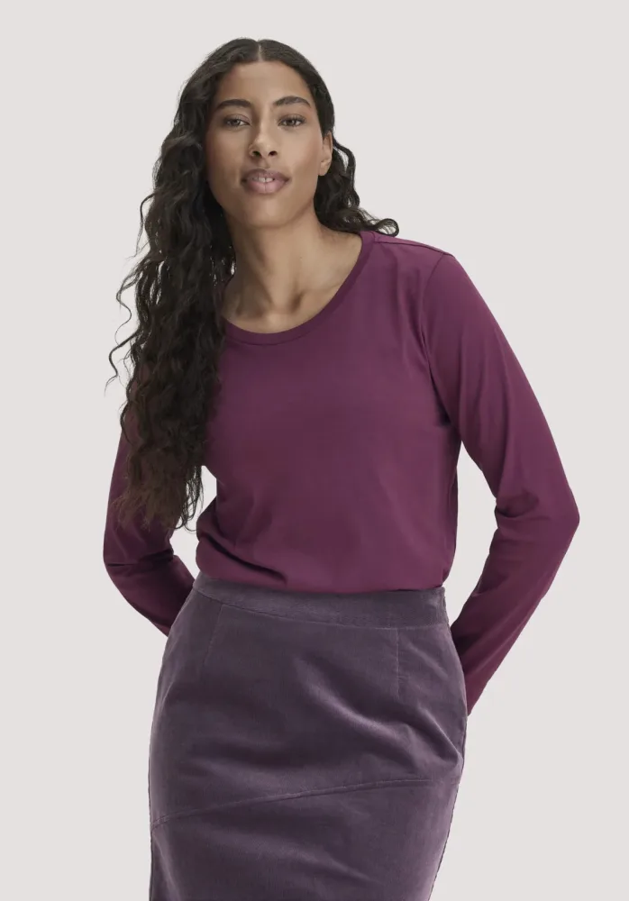 hessnatur Damen Longsleeve Relaxed aus Regenerative Organic Cotton (ROC) - rot - Größe 46