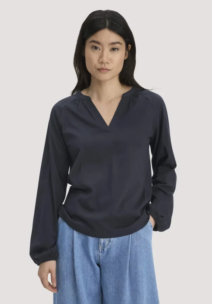 hessnatur Damen Jersey-Bluse Relaxed aus Bio-Baumwolle - blau - Größe 38