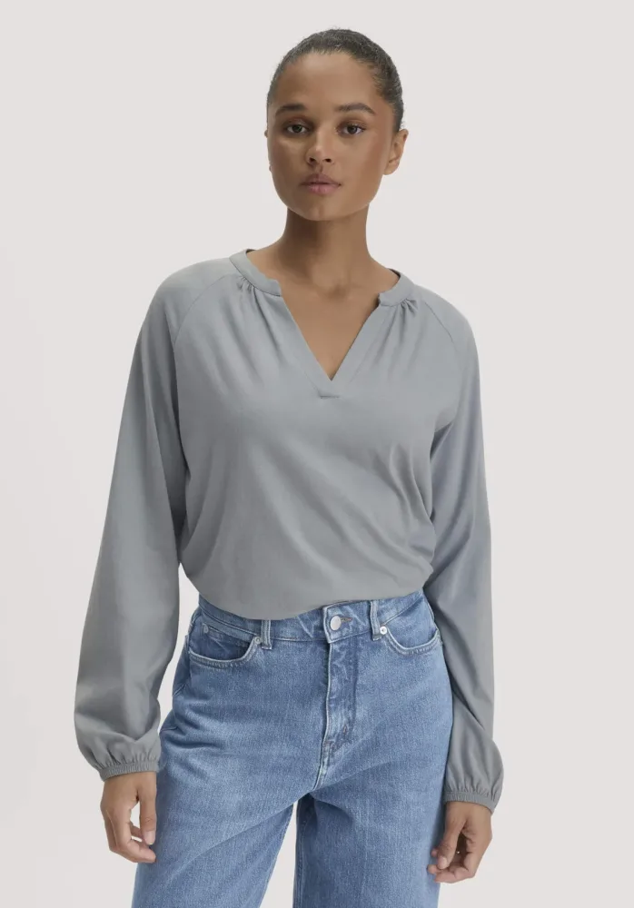 hessnatur Damen Jersey-Bluse Relaxed aus Bio-Baumwolle - blau - Größe 34