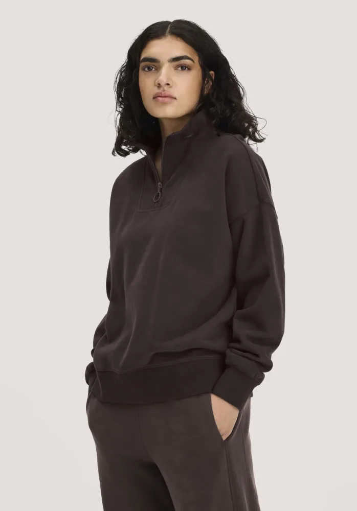 hessnatur Damen Troyer-Sweatshirt Oversize aus Bio-Baumwolle mit recycelter Baumwolle - braun - Größe XS