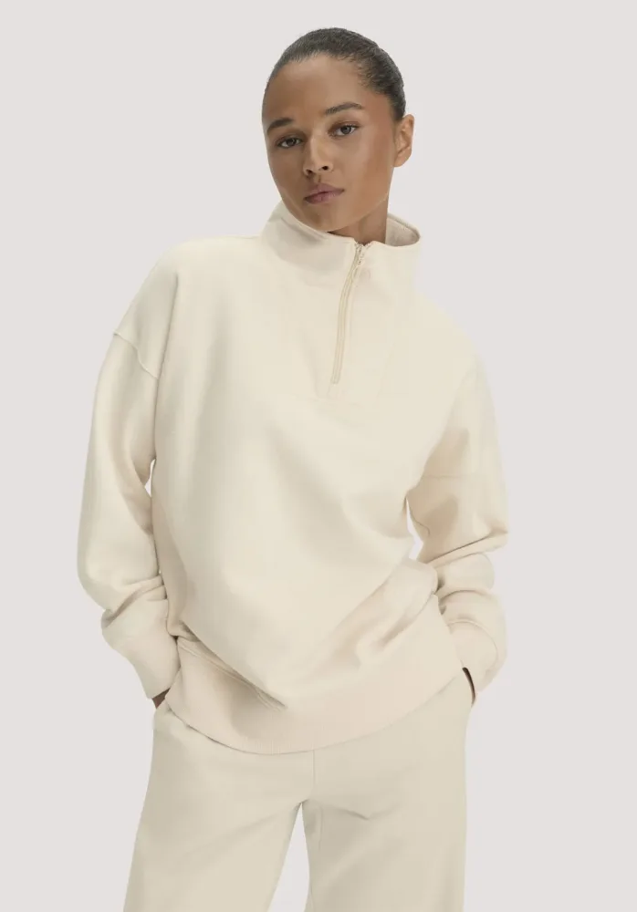 hessnatur Damen Troyer-Sweatshirt Oversize aus Bio-Baumwolle mit recycelter Baumwolle - natur - Größe L