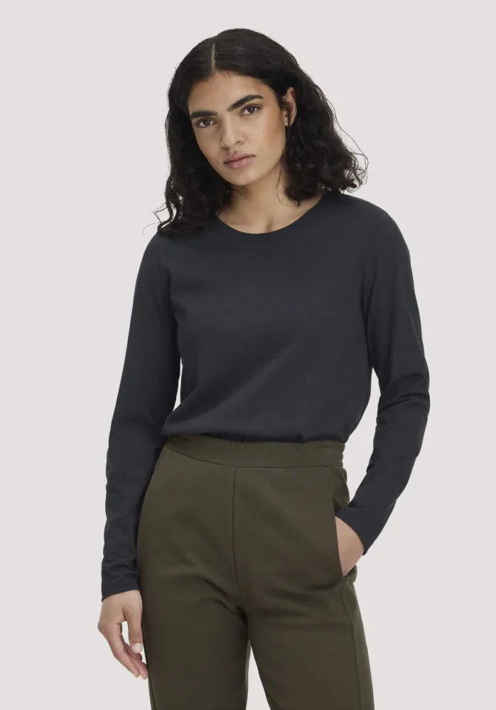 hessnatur Damen Longsleeve Relaxed aus Regenerative Organic Cotton (ROC) - schwarz - Größe 38