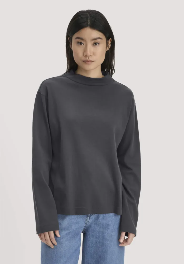 hessnatur Damen Longsleeve Oversize aus Bio-Baumwolle - grau - Größe XS