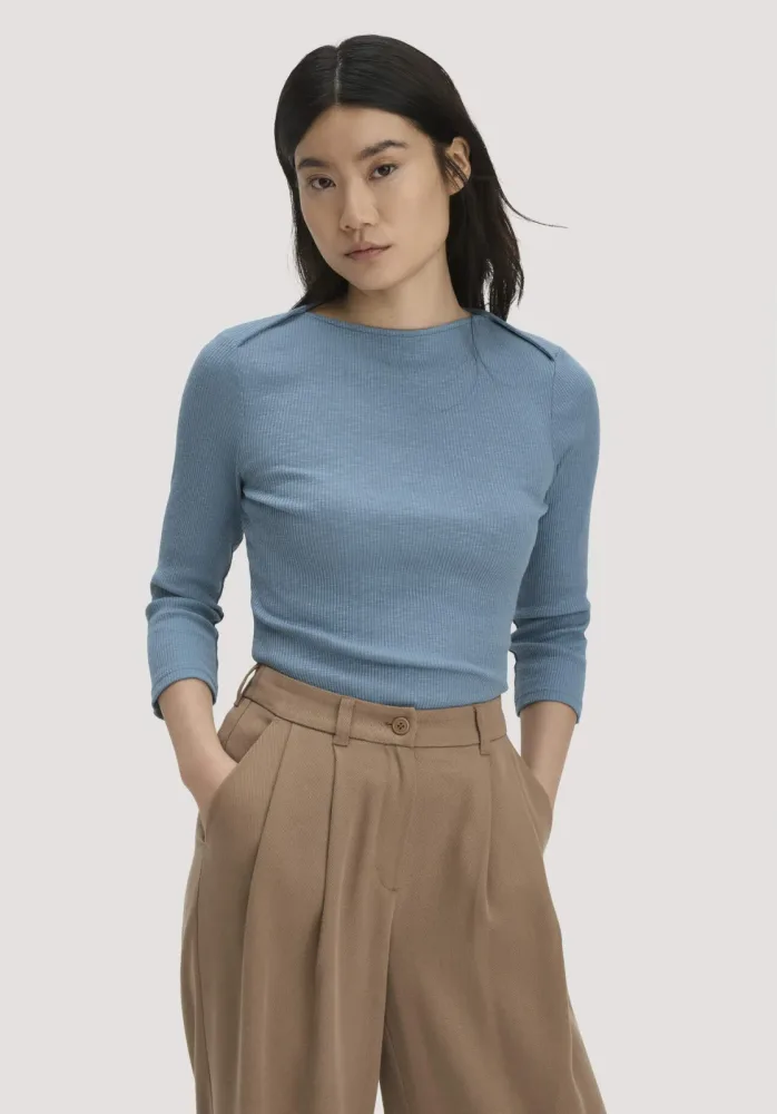 hessnatur Damen Boatneck Longsleeve Slim aus Bio-Baumwolle - blau - Größe 34