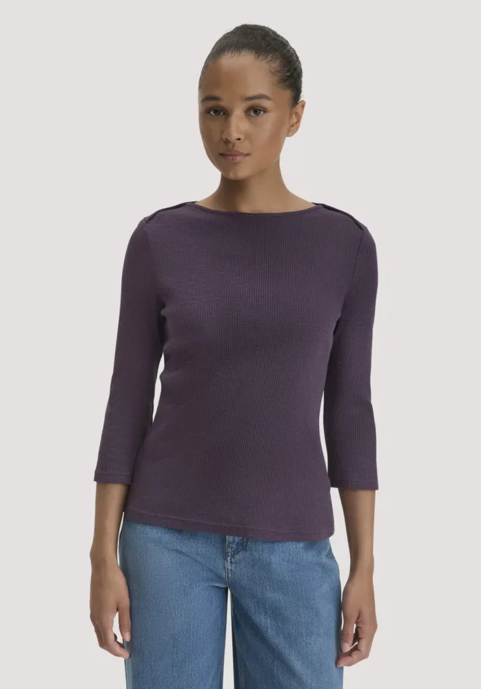 hessnatur Damen Boatneck Longsleeve Slim aus Bio-Baumwolle - lila - Größe 36