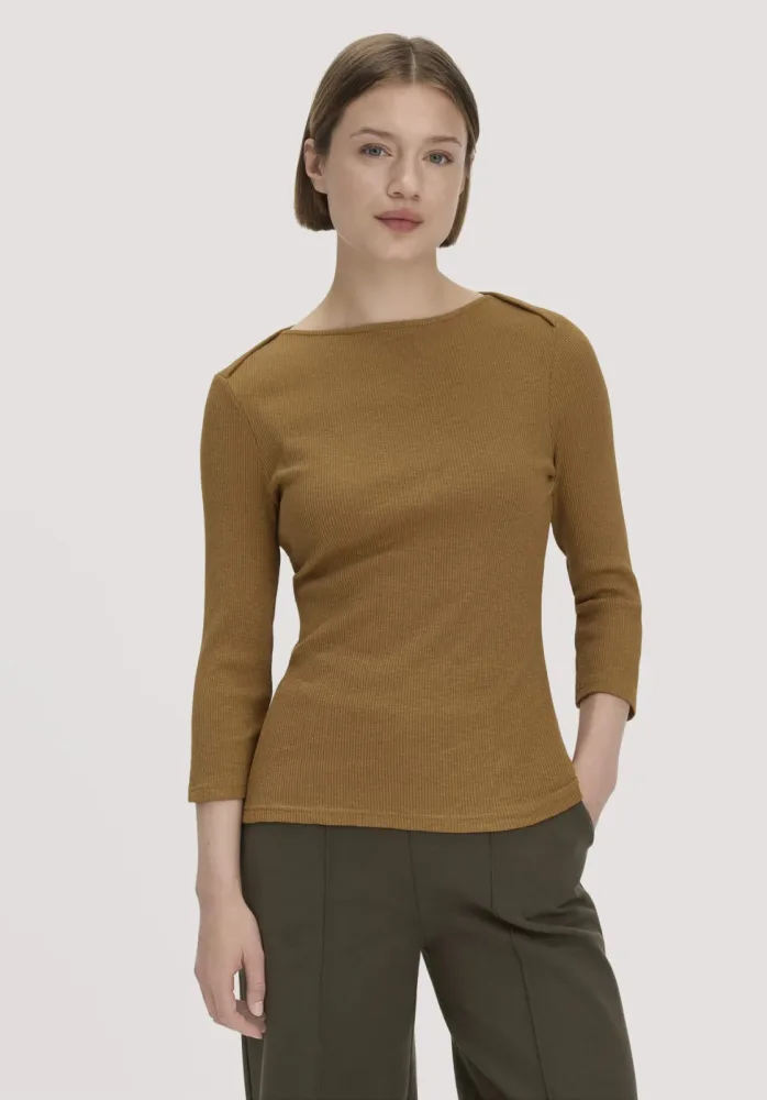hessnatur Damen Boatneck Longsleeve Slim aus Bio-Baumwolle - orange - Größe 38
