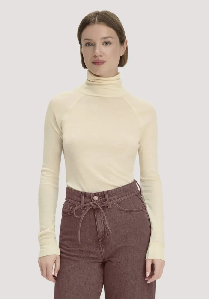 hessnatur Damen Longsleeve Slim aus Bio-Merinowolle und TENCEL? Lyocell - gelb - Größe 38