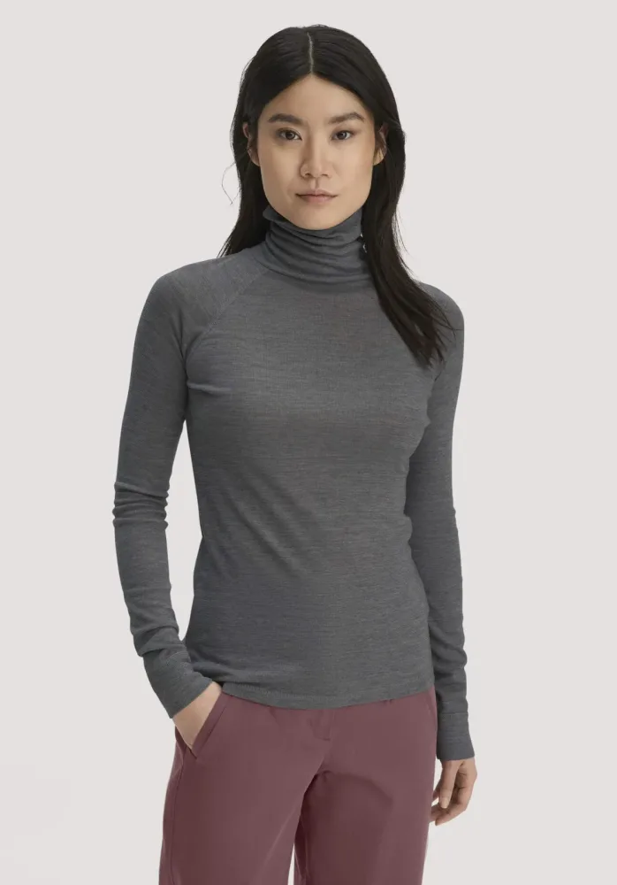hessnatur Damen Longsleeve Slim aus Bio-Merinowolle und TENCEL? Lyocell - grau - Größe 36