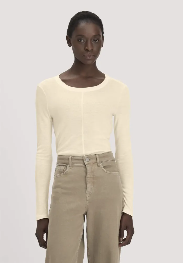 hessnatur Damen Longsleeve Slim aus Bio-Schurwolle und TENCEL? Lyocell - gelb - Größe 38