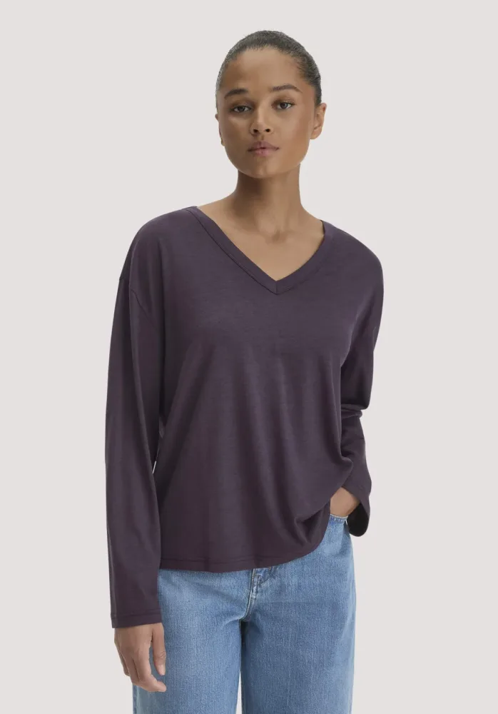 hessnatur Damen Longsleeve Oversize aus TENCEL? Lyocell und Bio-Baumwolle - lila - Größe M