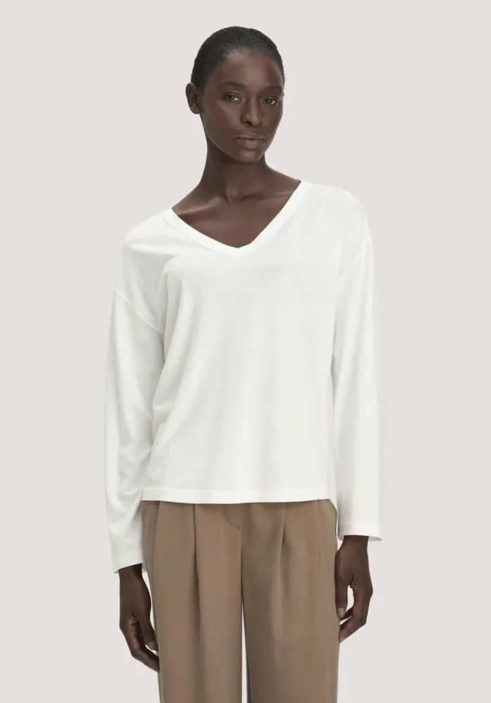 hessnatur Damen Longsleeve Oversize aus TENCEL? Lyocell und Bio-Baumwolle - weiß - Größe L
