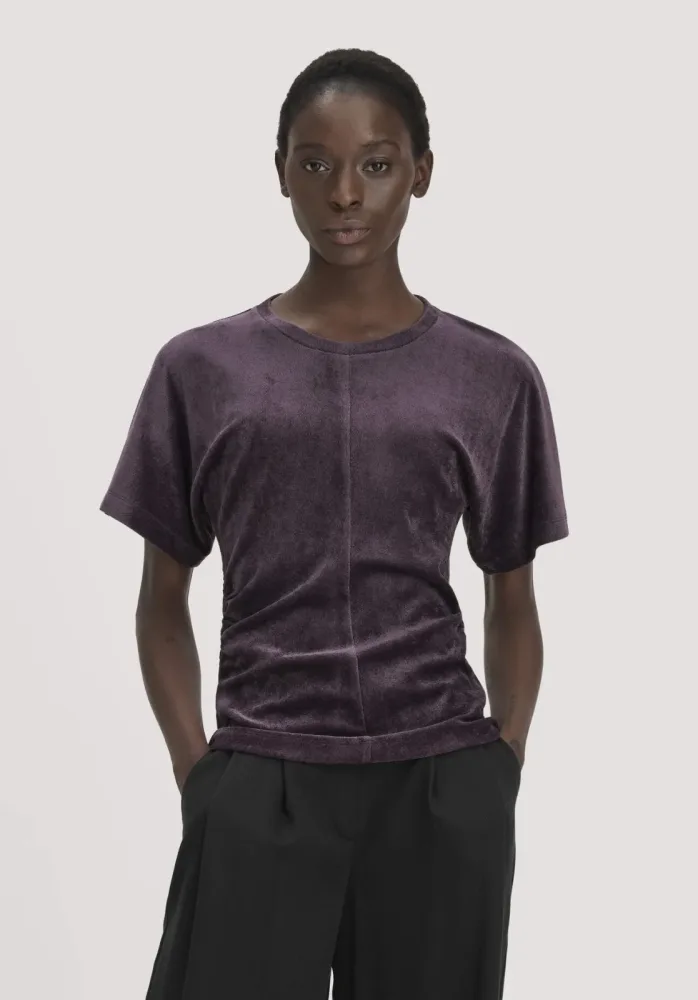 hessnatur Damen Samt T-Shirt Slim aus TENCEL? Modal mit Bio-Baumwolle - lila - Größe 36