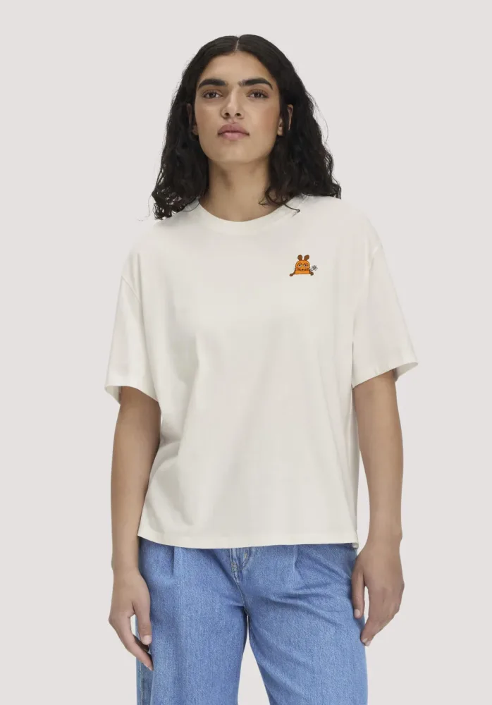 hessnatur Damen T-Shirt DIE MAUS Oversize aus Bio-Baumwolle mit recycelter Baumwolle - weiß - Größe L