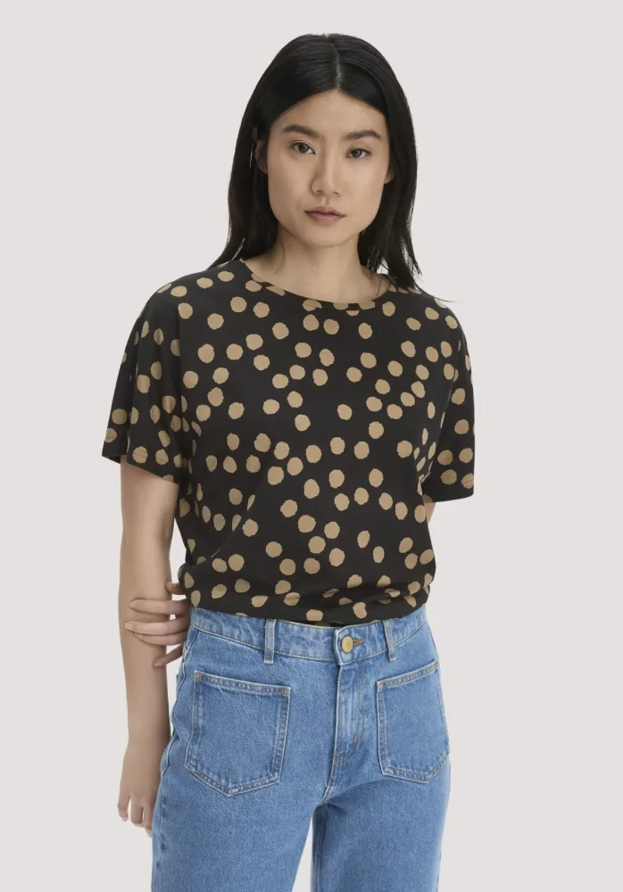 hessnatur Damen Print T-Shirt Oversize aus Bio-Baumwolle - schwarz - Größe L