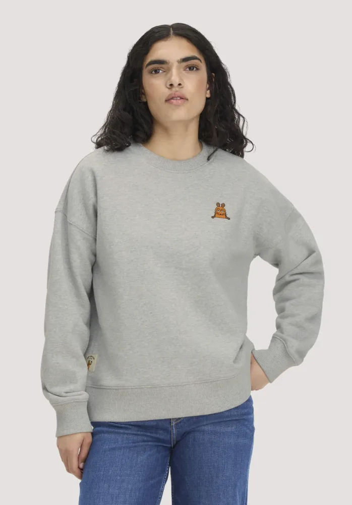 hessnatur Damen Sweatshirt DIE MAUS Oversize aus Bio-Baumwolle mit recycelter Baumwolle - grau - Größe S