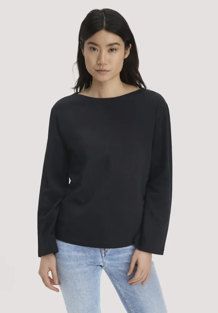 hessnatur Damen Heavy Jersey Longsleeve Relaxed aus Bio-Baumwolle - schwarz - Größe 38