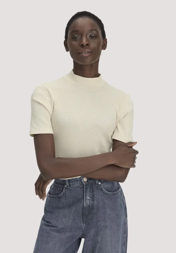 hessnatur Damen Mock-Neck Shirt Slim aus Bio-Baumwolle - weiß - Größe 42